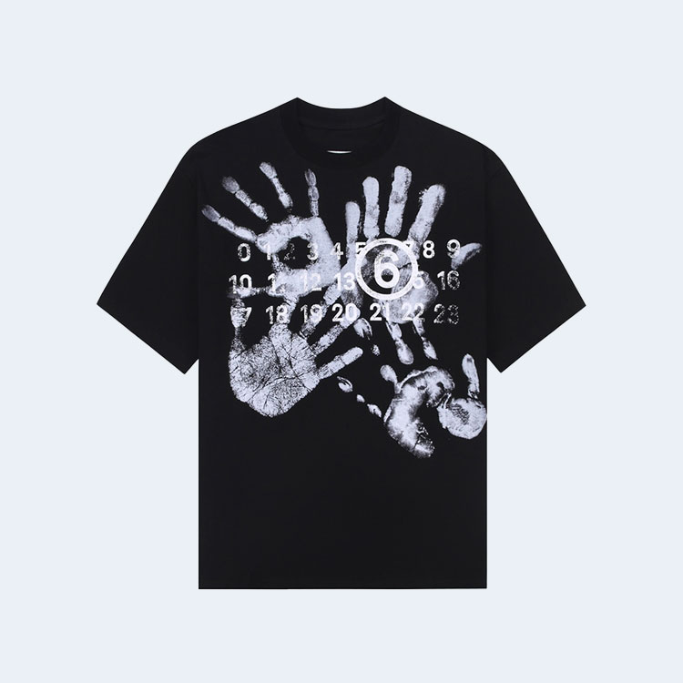 메종 마르지엘라 화이트 핸드 프린트 티셔츠 블랙